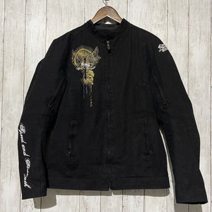 Speed and Strength Large Moto Jacket Womens Black Embroidered Winged Cross‎